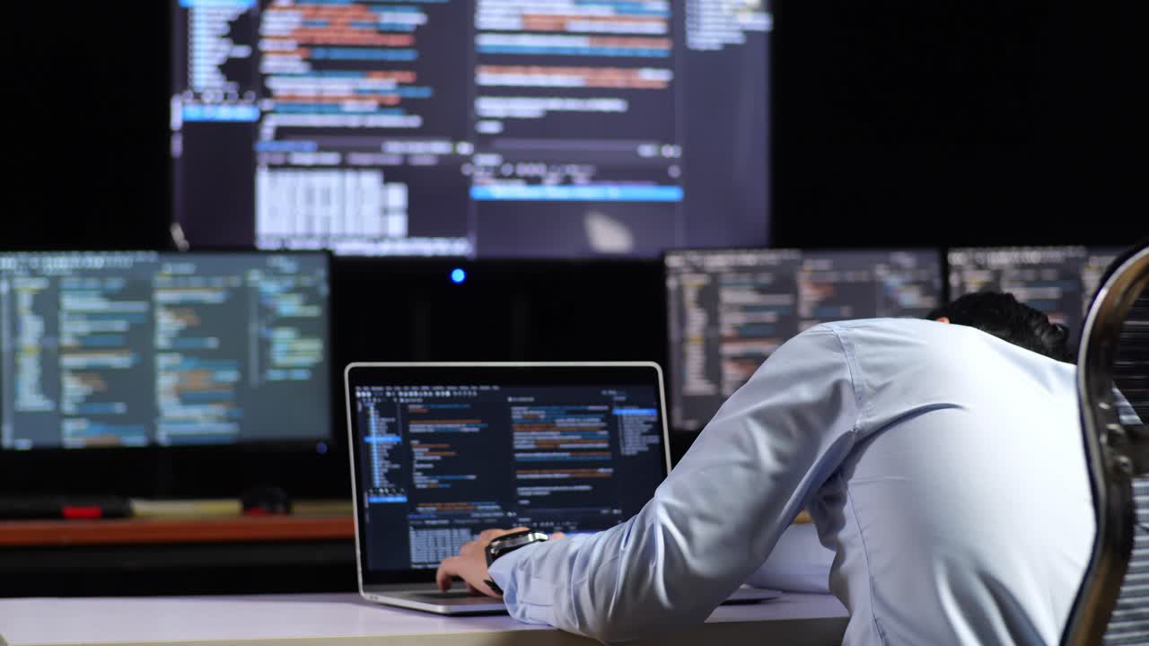 programador trabajando hasta tarde en la noche