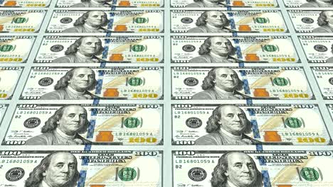 nuevos billetes de 100 dólares en perspectiva 3d a distancia. en bucle.