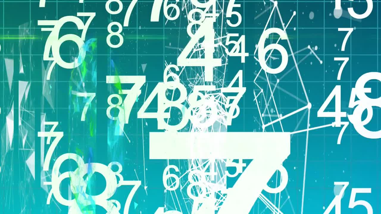 múltiples números cambiando contra la red giratoria de conexiones en fondo azul