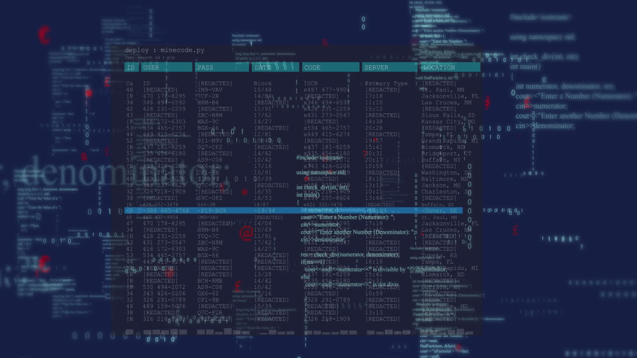 Animation of interface with data processing against blue background