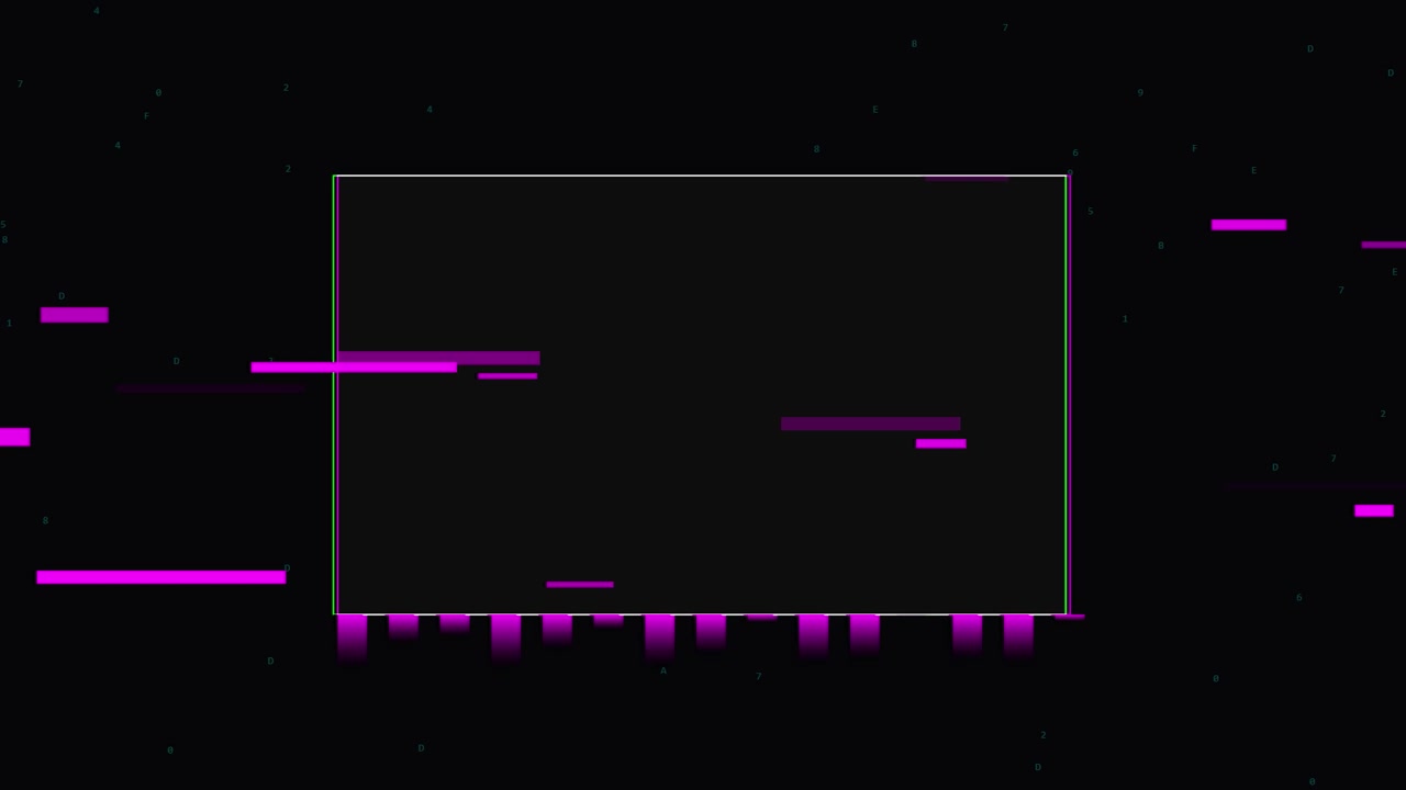 Abstract Digital Glitch Background with Purple Rectangular Frame