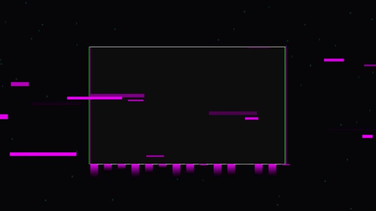 Abstract Digital Glitch Background with Purple Rectangular Frame