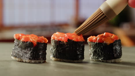 preparing salmon sushi