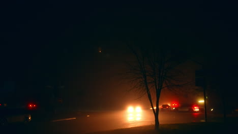 foggy night street scene