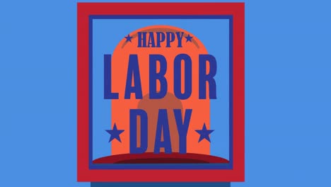 digital animation of happy labor text over flashing siren against blue background