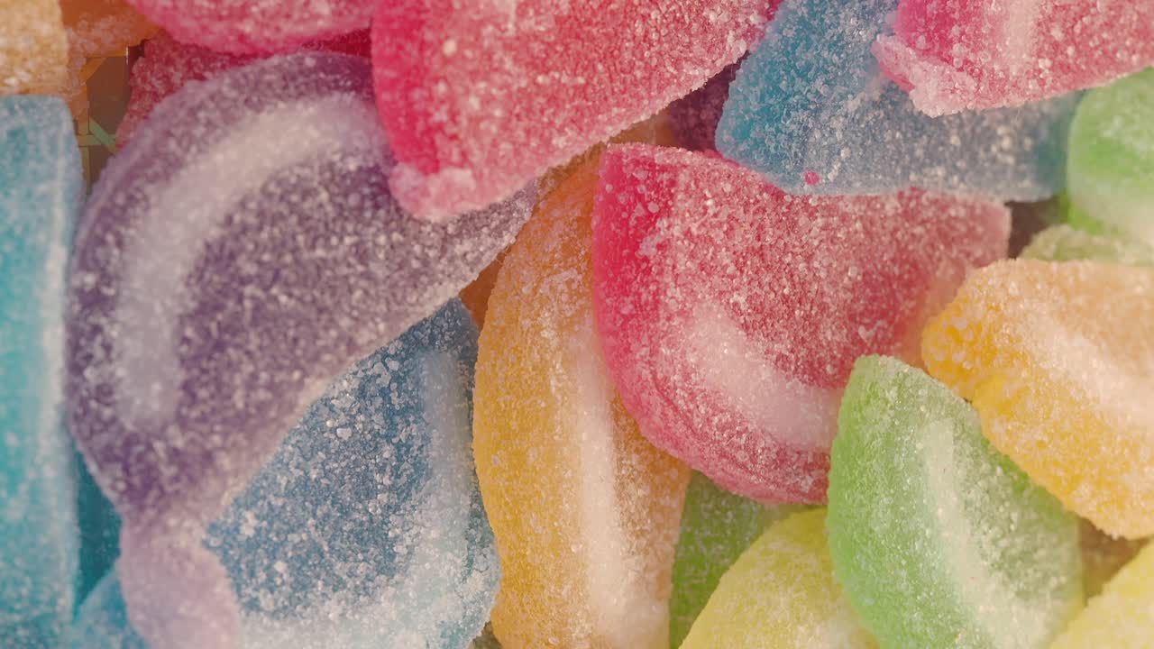 Close-up of Colorful Sugar-Coated Gummy Candies