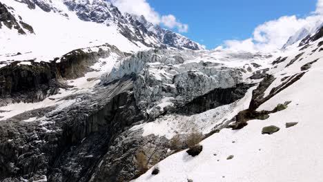 Aerial-take-of-argentière-glacier-in-the-french-alps,-nearby-Chamonix