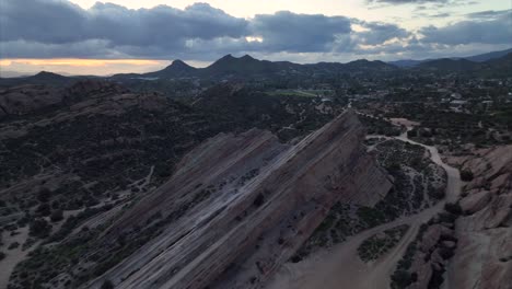 Sunset-at-Vasquez-Rocks-Natural-Area-Park---aerial-flyover