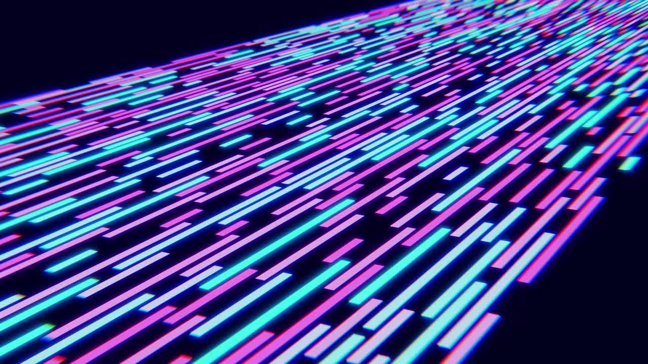 Abstrakter digitaler Datenfluss mit leuchtenden Neonlinien