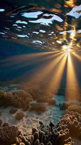 sunbeams underwater coral reef