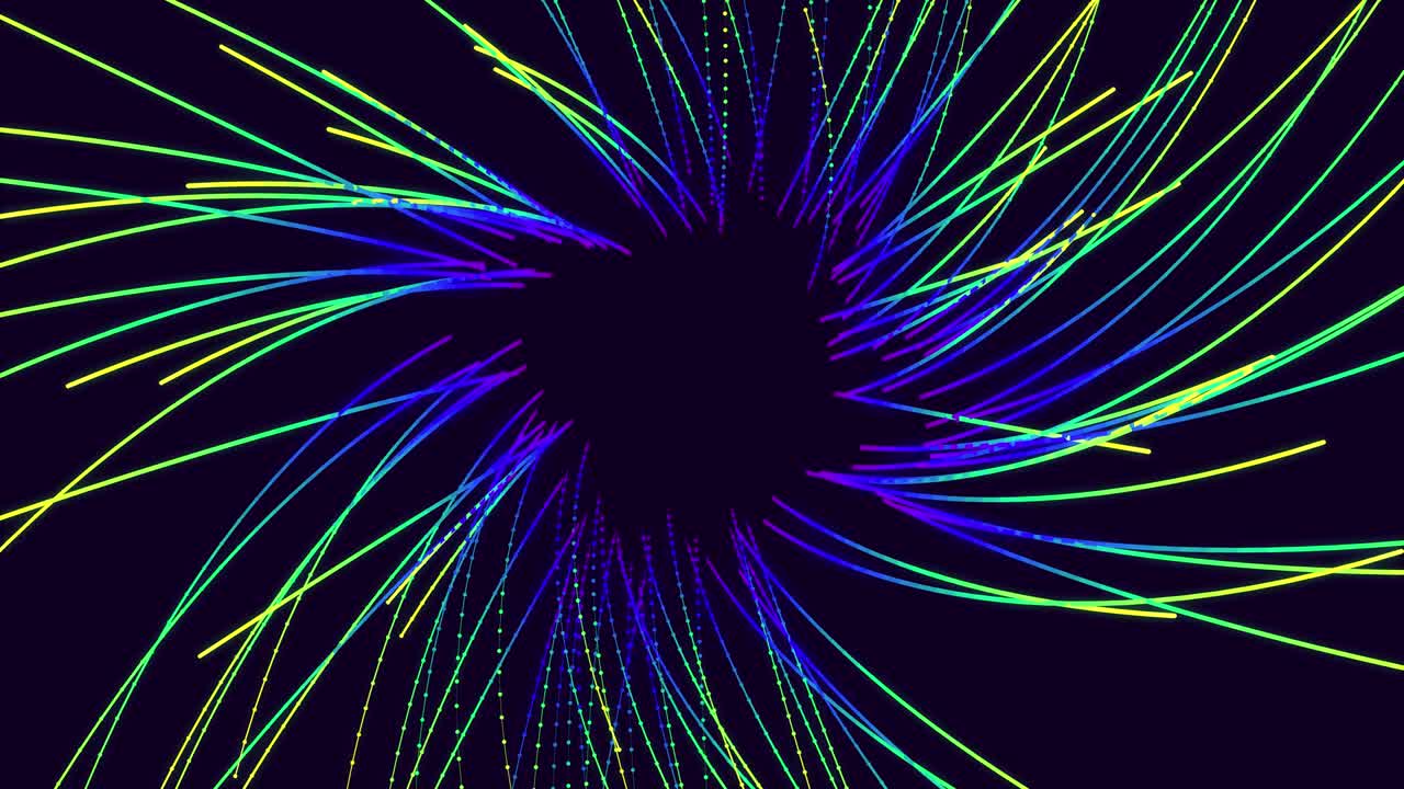 Running or shifting lights. 3d abstract bg with glow particles. Particles or dots with neon light, form surface of 3d object like funnel. Bright creative motion design bg. Luma matte as alpha channel.