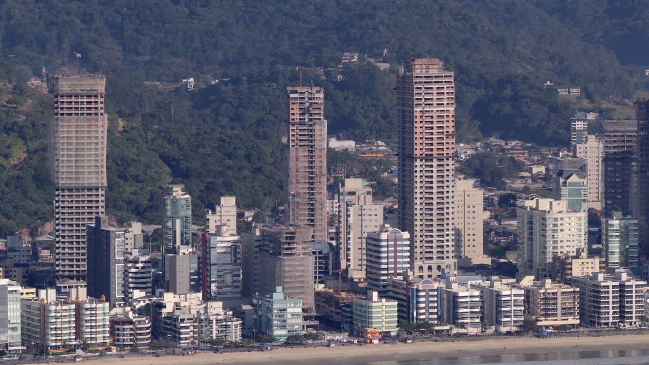 Drone view of Itapema, Meia Praia and Bombas Bombinhas beaches, Santa Catarina, Brazil