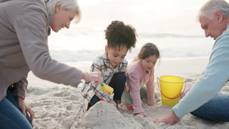 children, playing and sand with grandparent