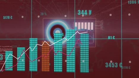 financial data analysis animation with bar graphs, line charts, and currency symbols