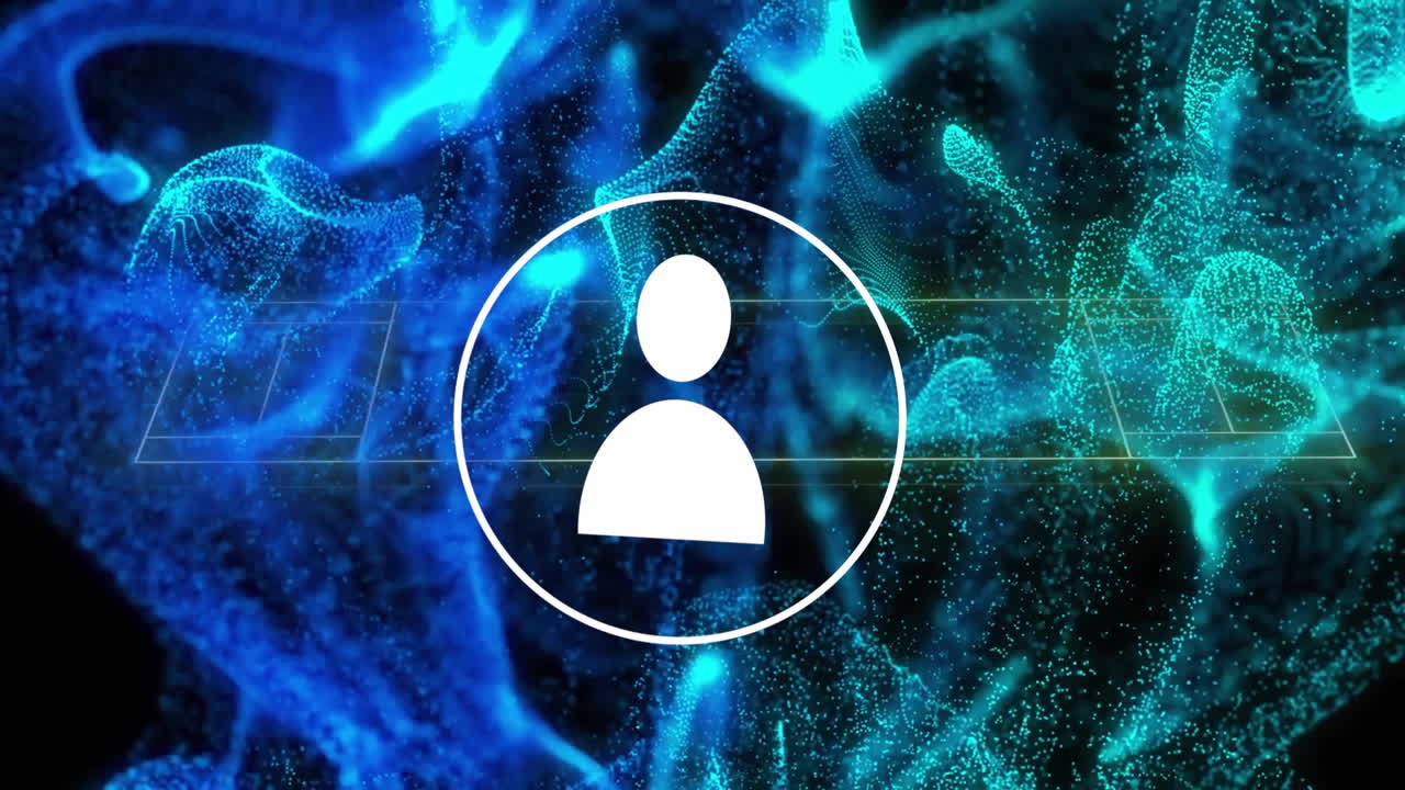 animación de la gente icono y senderos de luz brillante sobre fondo oscuro