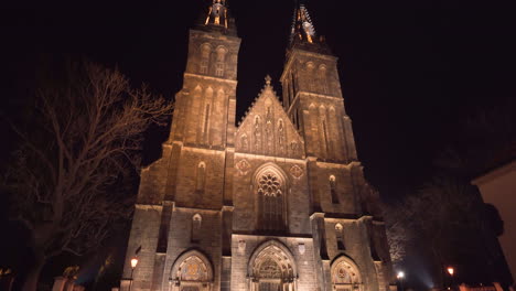 illuminated saint peter and paul church at night,vysehrad,prague,czechia