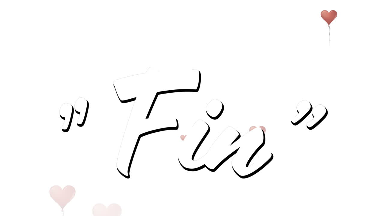 여러 개의 심장 모양에 대한 지느러미 텍스트의 디지털 애니메이션 백색 배경에 떨어지는 풍선