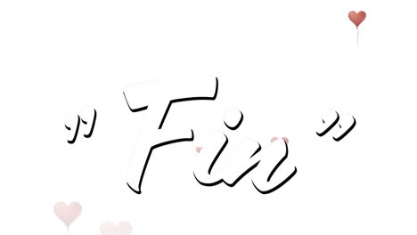 animación digital del texto de la aleta sobre múltiples formas de corazón globos que caen contra un fondo blanco