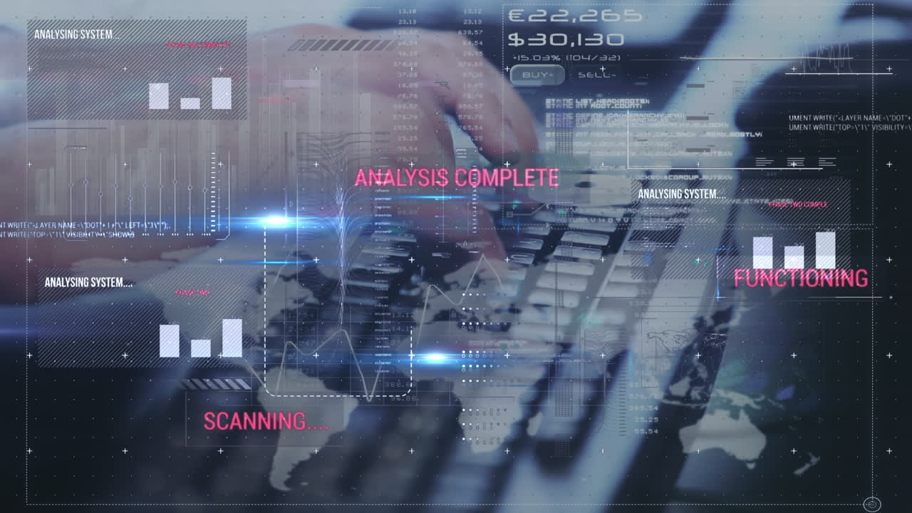 컴퓨터를 사용하여 사람을 통해 금융 데이터 처리의 애니메이션