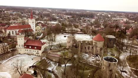 cesis castle ruins, park, town hall and church