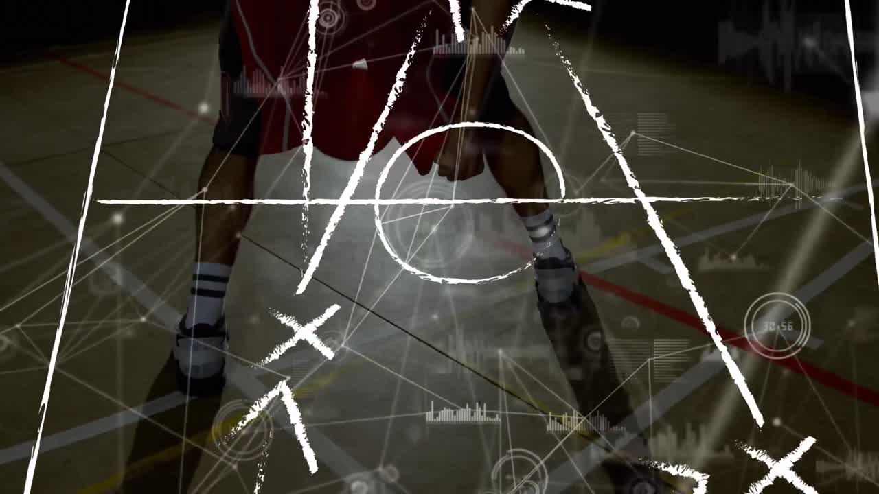 Animazione di elaborazione dati su un giocatore di basket maschio caucasico