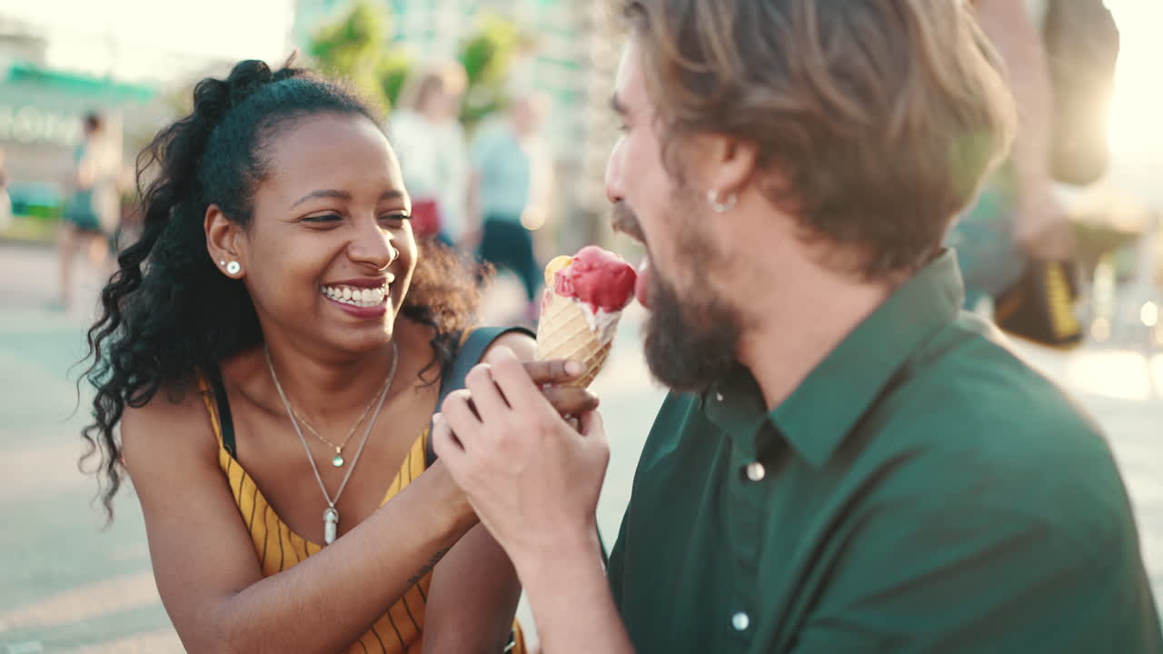 Couple enjoying ice cream together