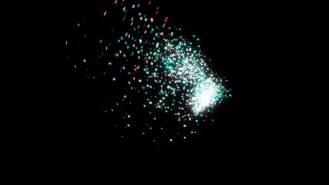 Comet of confetti on black background. Animation. Abstract animation of festive train of glittering confetti moving like live blizzard on black background. Festive magic animation