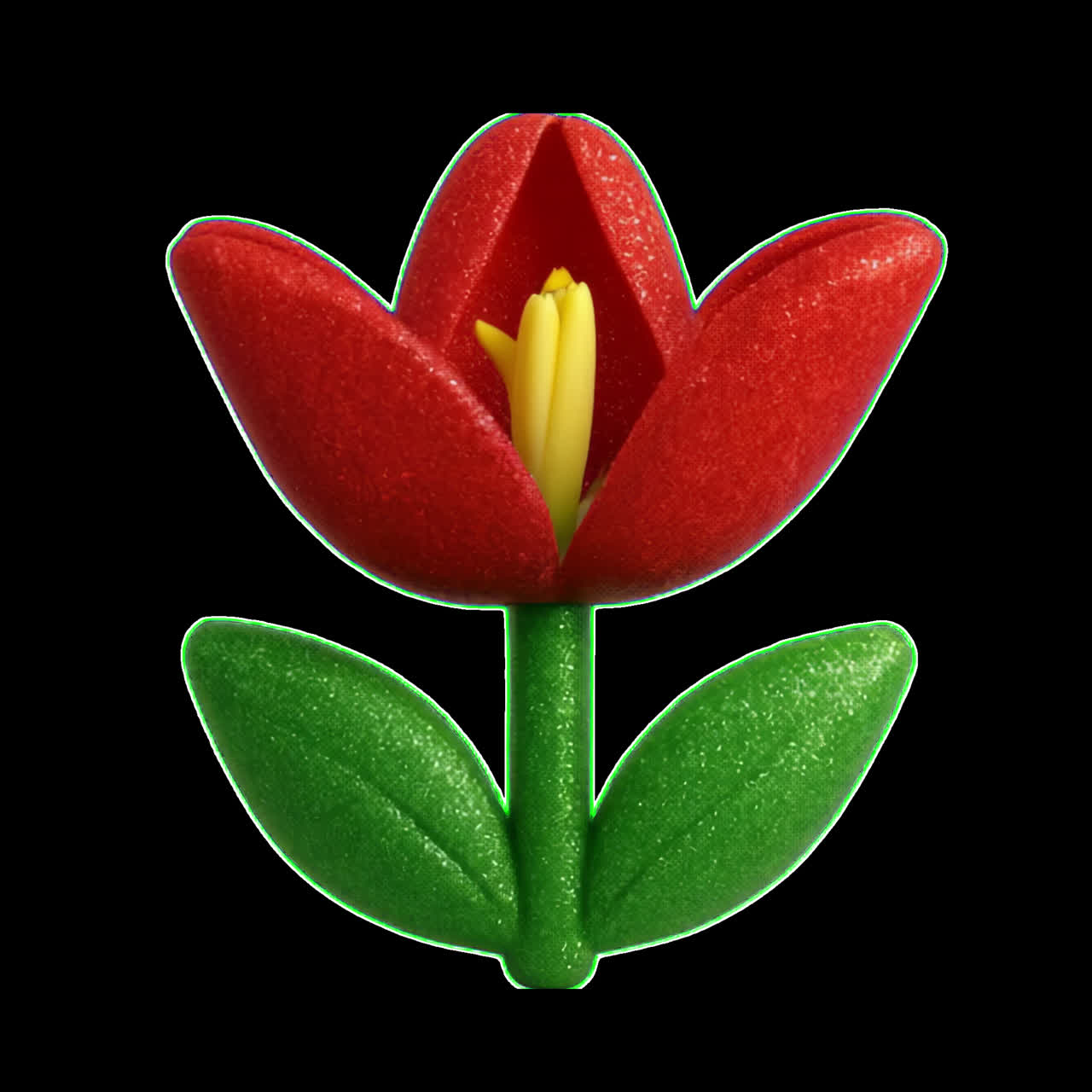 Vibrant red tulip illustration animation isolated asset, transparent 4K video, alpha channel, ProRes