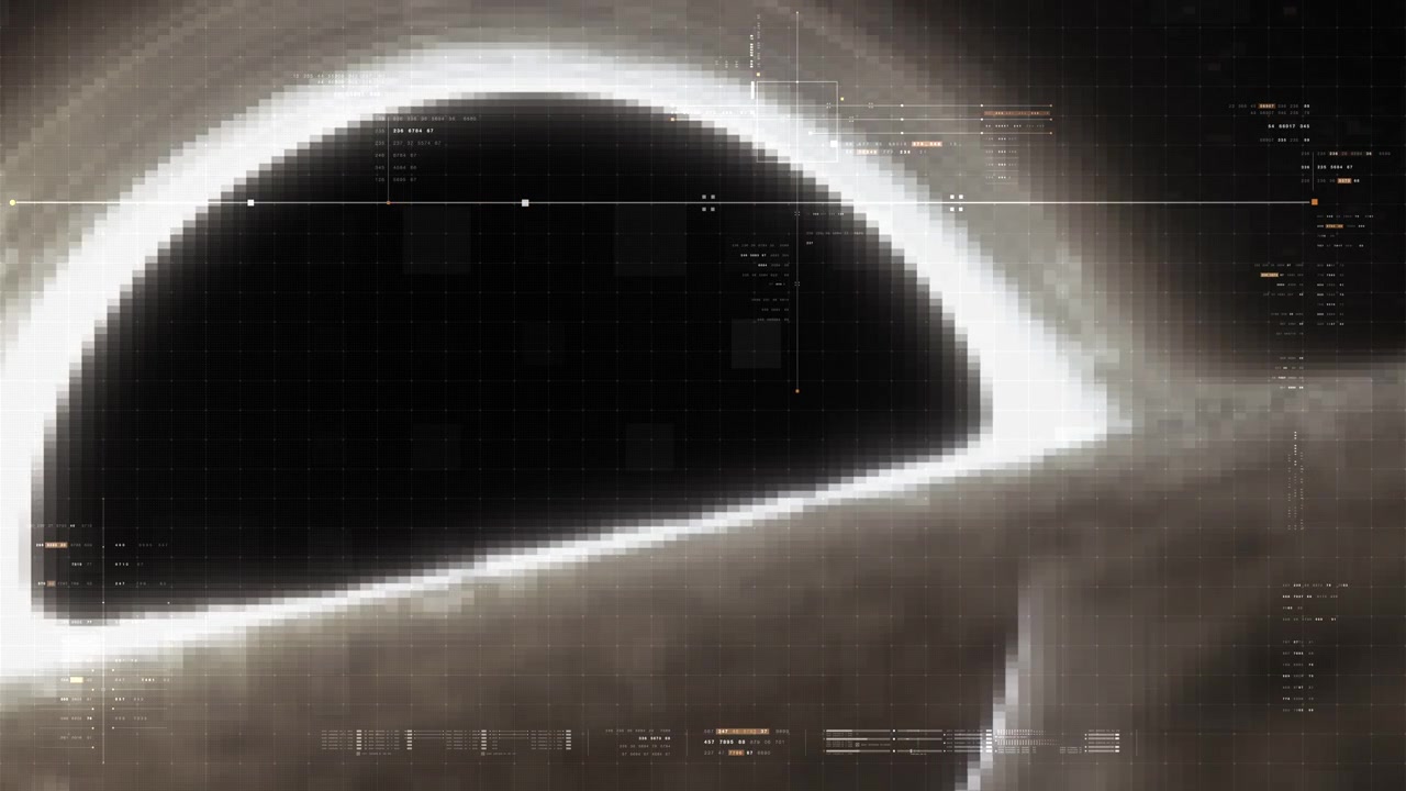 Supermassive black hole event horizon golden accretion disk gravitational lensing, warped spacetime, swirling plasma, deep space stars, cinematic cosmos, astrophysics concept, HUD