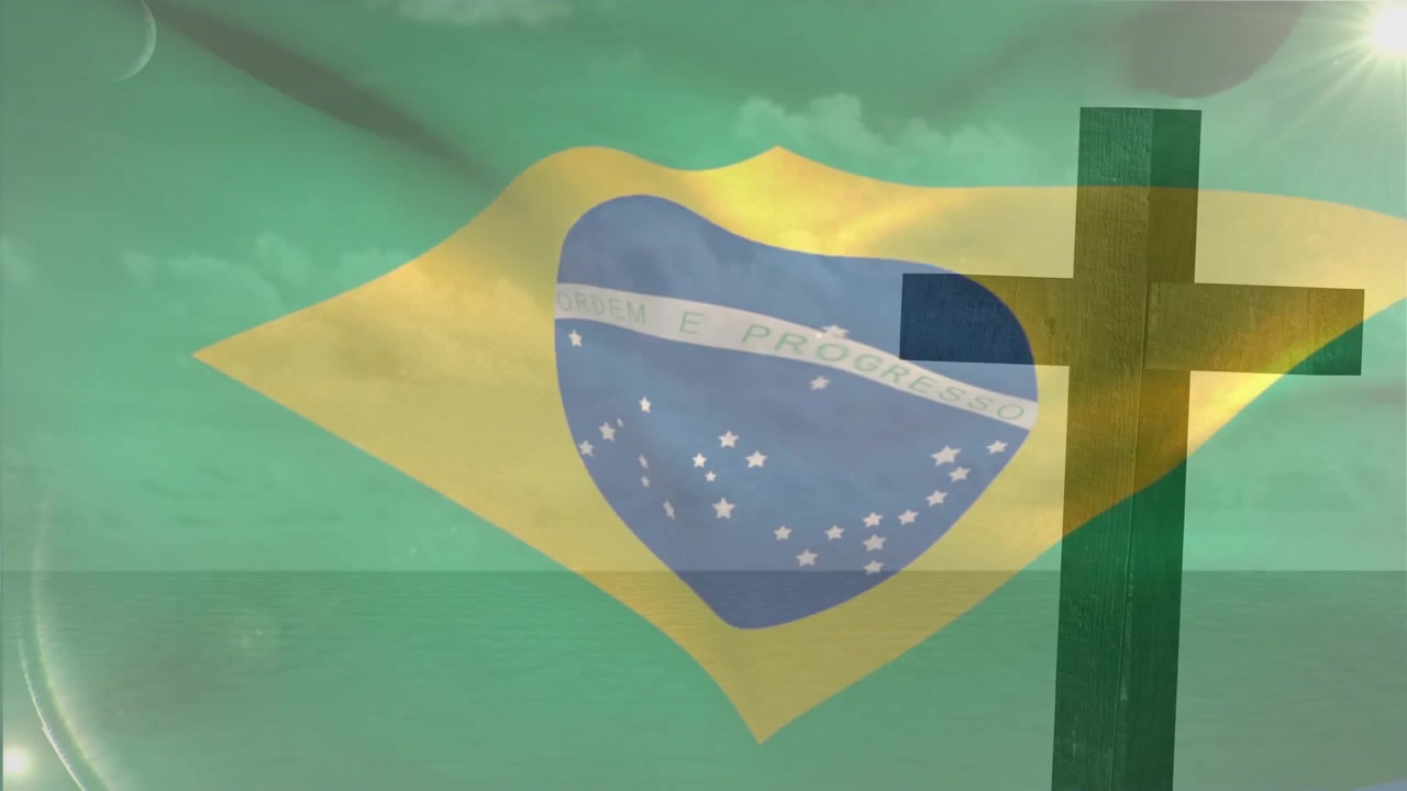 Bendera Brasil berkibar karena angin dan matahari, overlay silang dengan pergeseran opasitas, membantu desain gerak