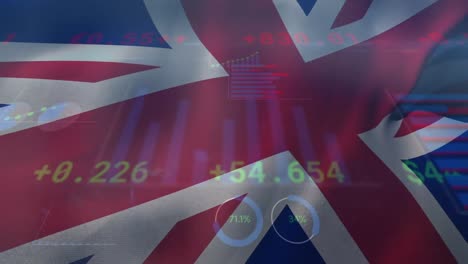 animation of data processing over flag of united kingdom