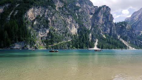 lake lago di braies in dolomites, italy alps