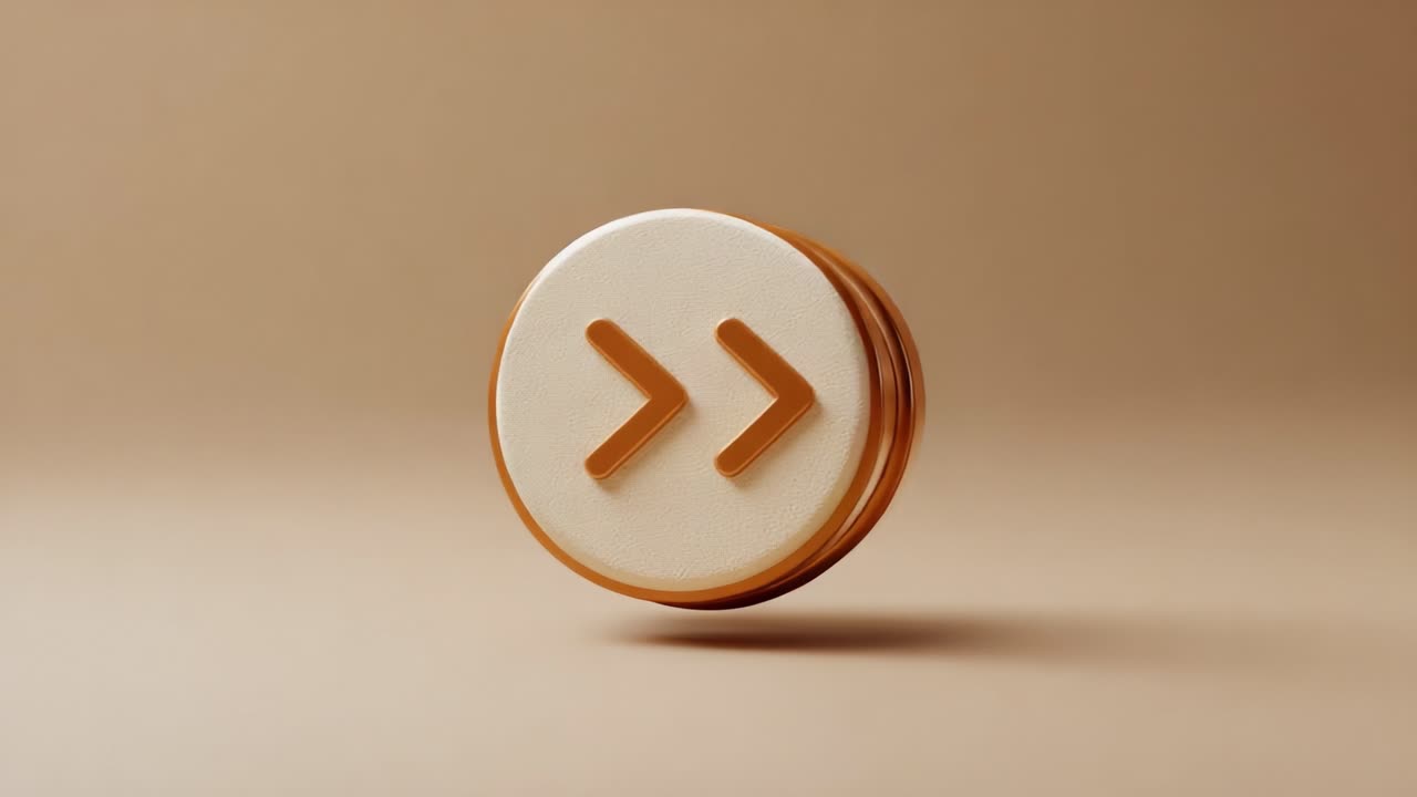 A sleek and modern button design showcasing a minimalist aesthetic with forward arrows, symbolizing progress or navigation in a digital interface, elegantly highlighted against a soft brown background
