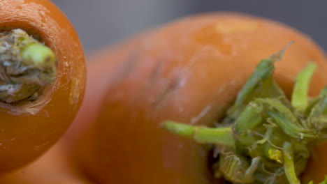 Macro-close-up-on-a-bunch-of-garden-fresh,-whole,-raw-carrots