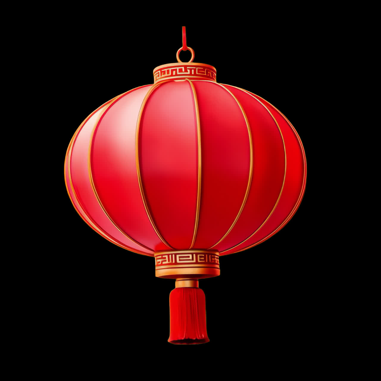 Traditional red Chinese lantern animation isolated asset, transparent 4K video, alpha channel