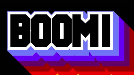 la palabra boom. 4k animado con largas capas de sombra multicolor