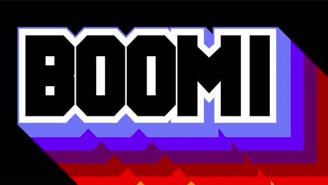 the word boom. 4k animated with long layered multicolored shadow