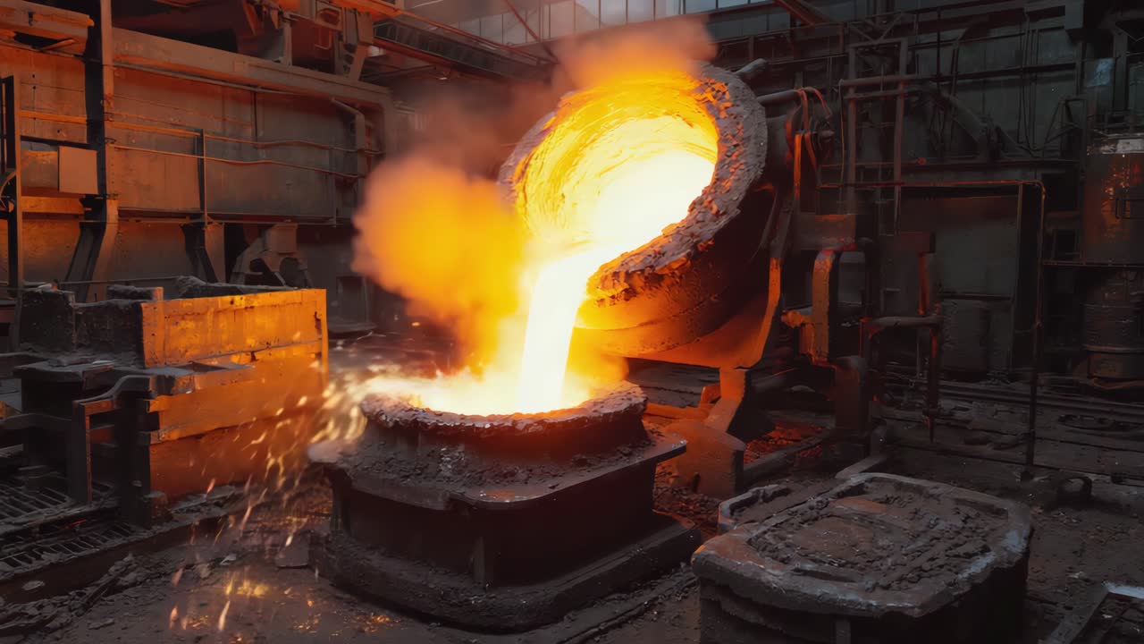 녹은 금속을 주조장에서 부어 넣는 것