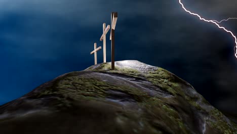 3d conceptual work showing mount golgotha, the hill on which jesus was crucified along with two thieves