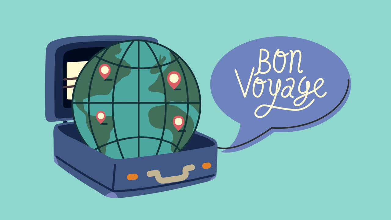 bon viaje letras con el planeta tierra en la maleta