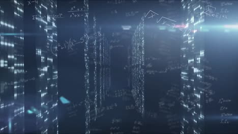 animation of mathematical equations over blue background