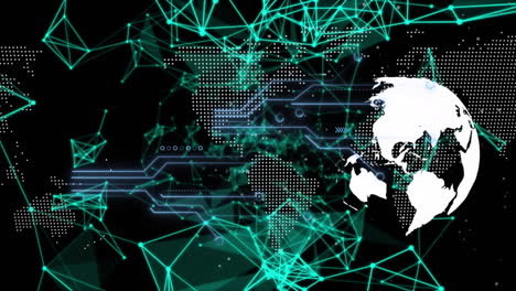 animation of networks of connections and globe over dark background