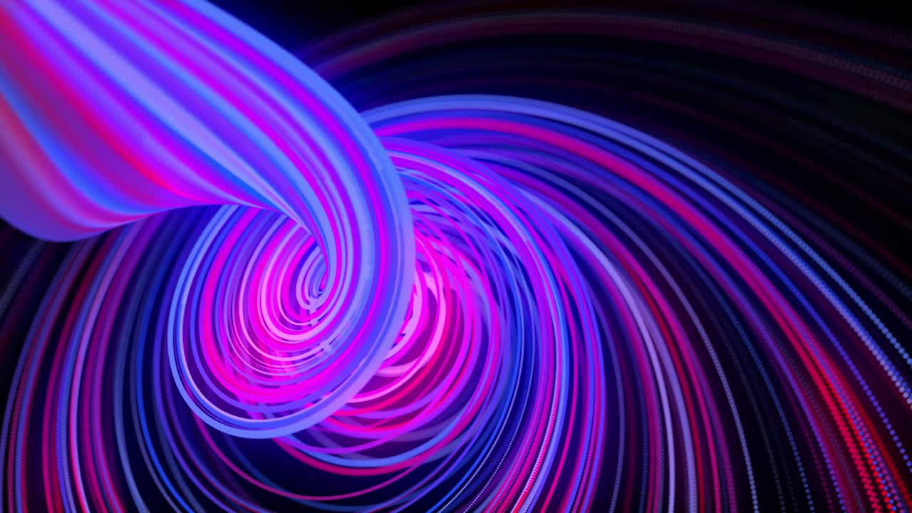 Light flow bg in 4k. Abstract looped background with light trails, stream of red blue neon lines in space move to form looped spiral shapes. Modern trendy motion design background. Light effect,