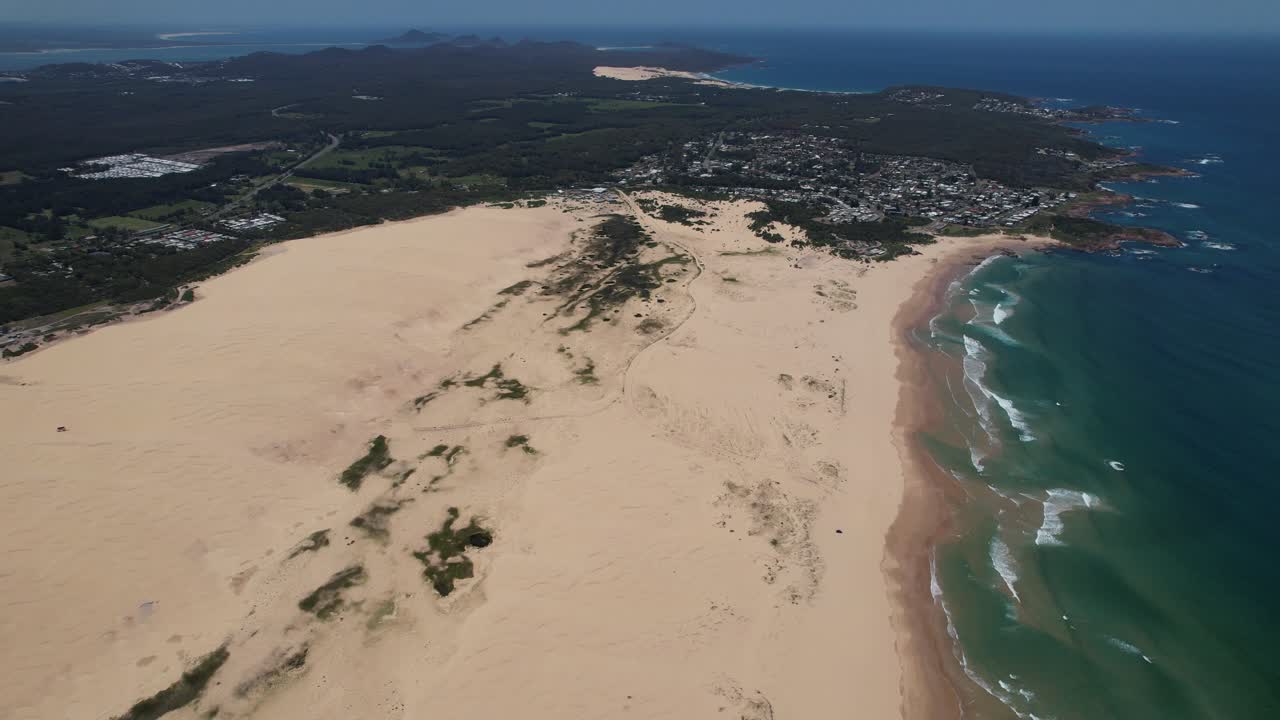 Stockton Sand Dunes - Worimi Regional Park In New South Wales, Australia. - aerial shot