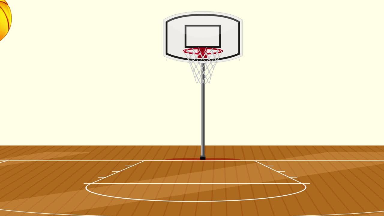 cancha de baloncesto con pelota y aro