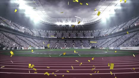 Animation-Von-Konfetti,-Das-über-Das-Sportstadion-Fällt