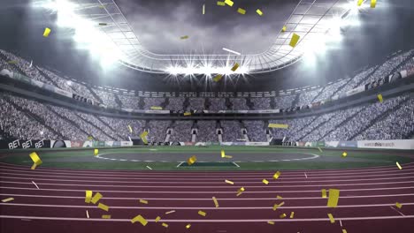 animation of confetti falling over sports stadium