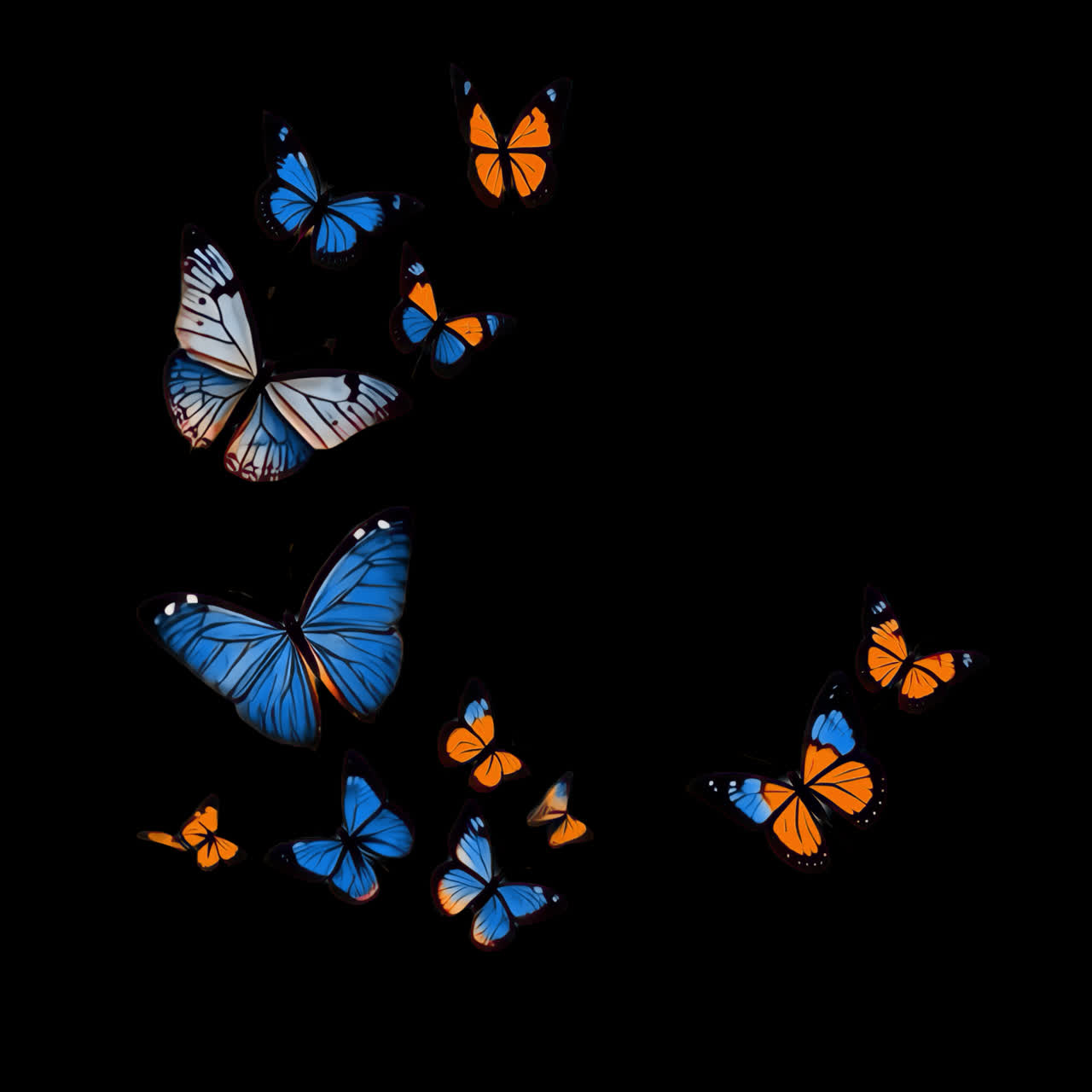 Risorsa animata isolata di farfalle colorate, video 4K trasparente, canale alfa, ProRes 4444