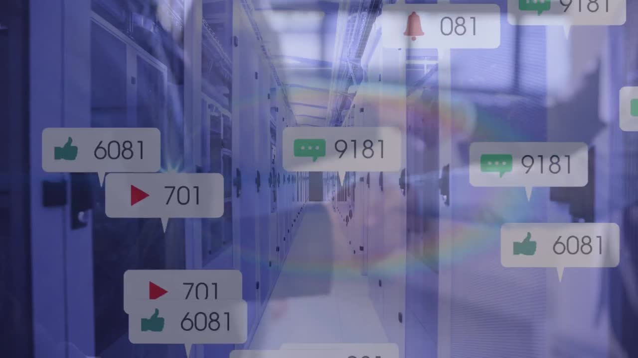 animación de datos e iconos de redes sociales sobre diversas personas de negocios que se dan la mano