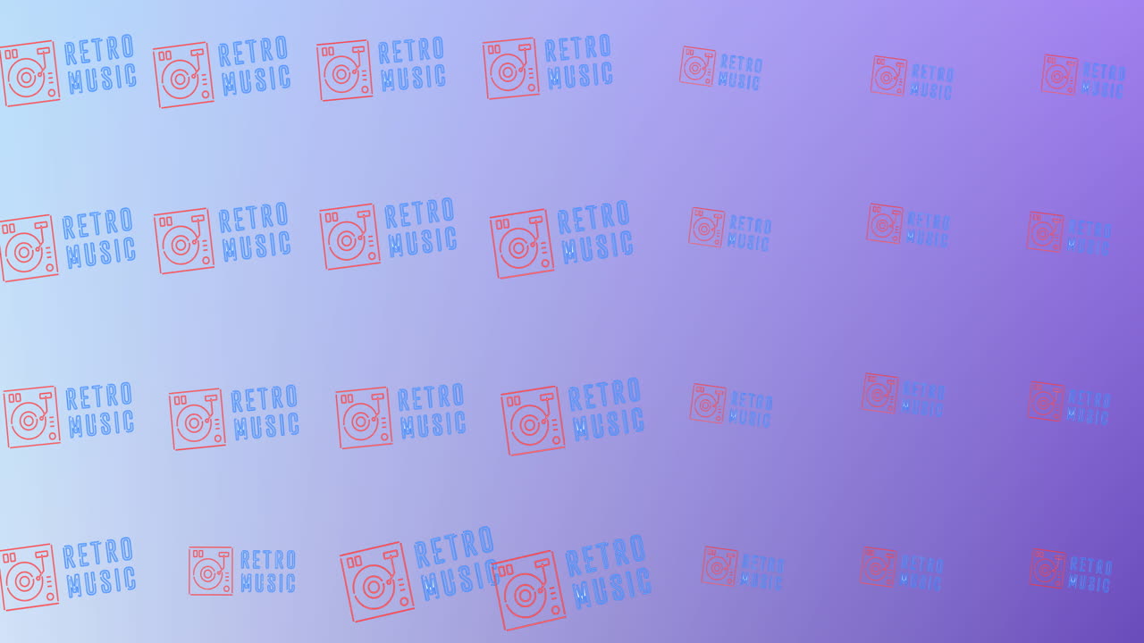 animación de textos de música retro en movimiento y consolas de dj sobre fondo púrpura